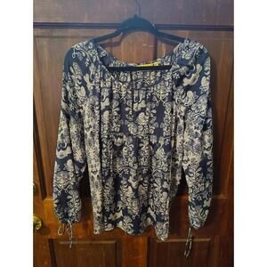 Princess Vera Wang Womens size Large Sheer Tunic Blouse Top Navy Blue